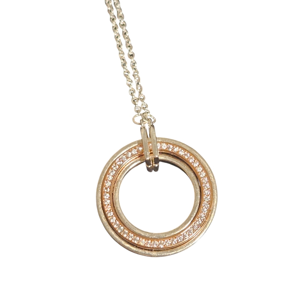 Pandora 18K Rose Gold Sterling Silver Two Tone Pavé Necklace  Rhinestones